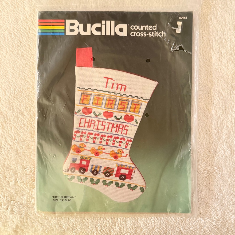 Bucilla First Christmas Counted Cross Stitch Stocking Kit 82261 Train Ducks 12"